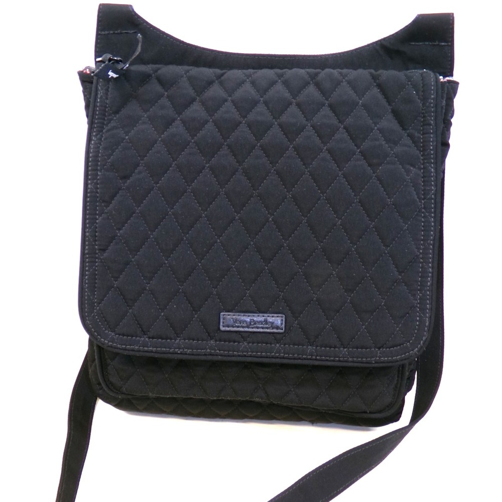 Vera Bradley Diamond Quilted Messenger Mailbag Purse Black 12.5" x 11" Shoulder